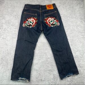 Ed Hardy Christian Audigier Y2K Vintage Skull Embroidered Jeans Mens 36 07